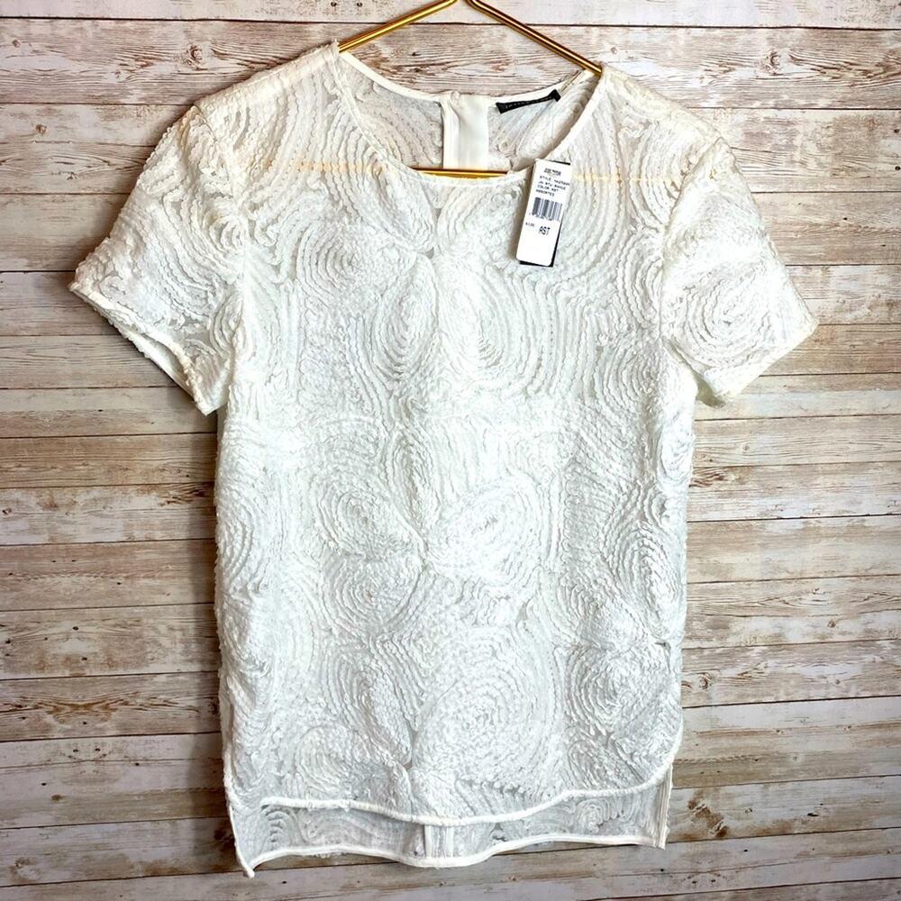 Josie Natori Designer 3-D Lace White Blouse Size Small